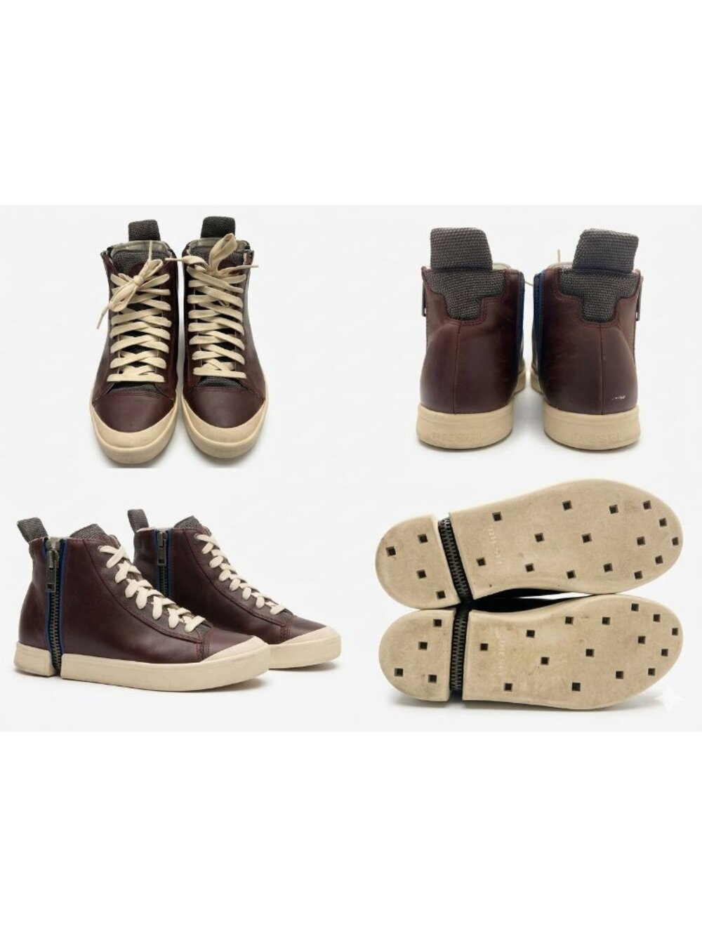 Diesel Men's US 8.5 S-Nentish High-Top Leather Sneakers  Burgundy & Cream